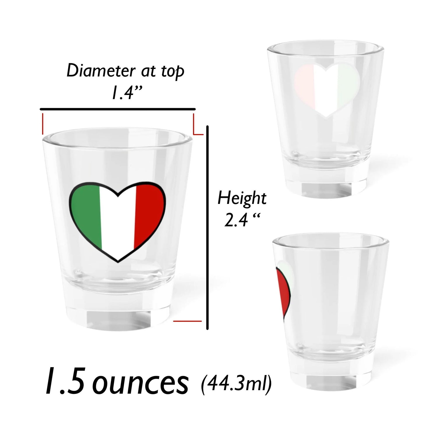 Italian Flag Heart Shot Glass, 1.5oz